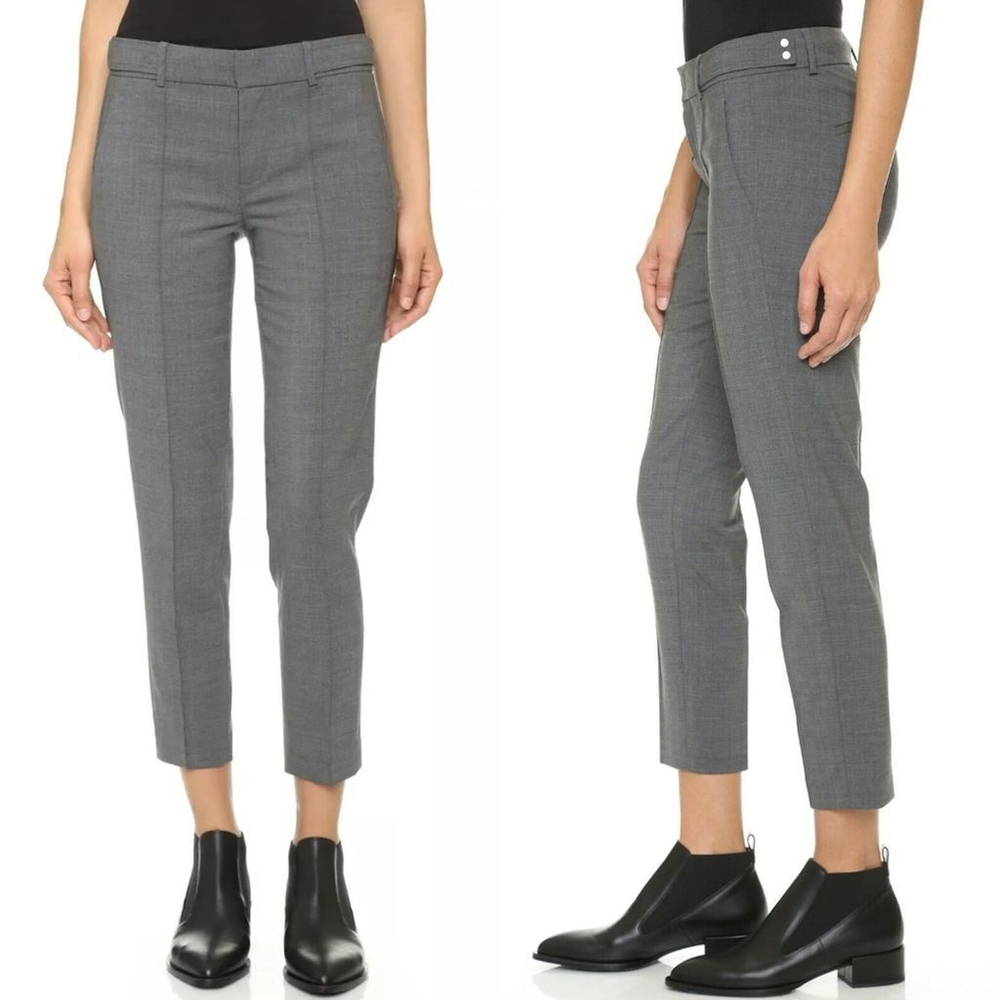Vince Tapered Pintuck Crop Pants Pleat Trousers Gray Wool Stretch Size 10